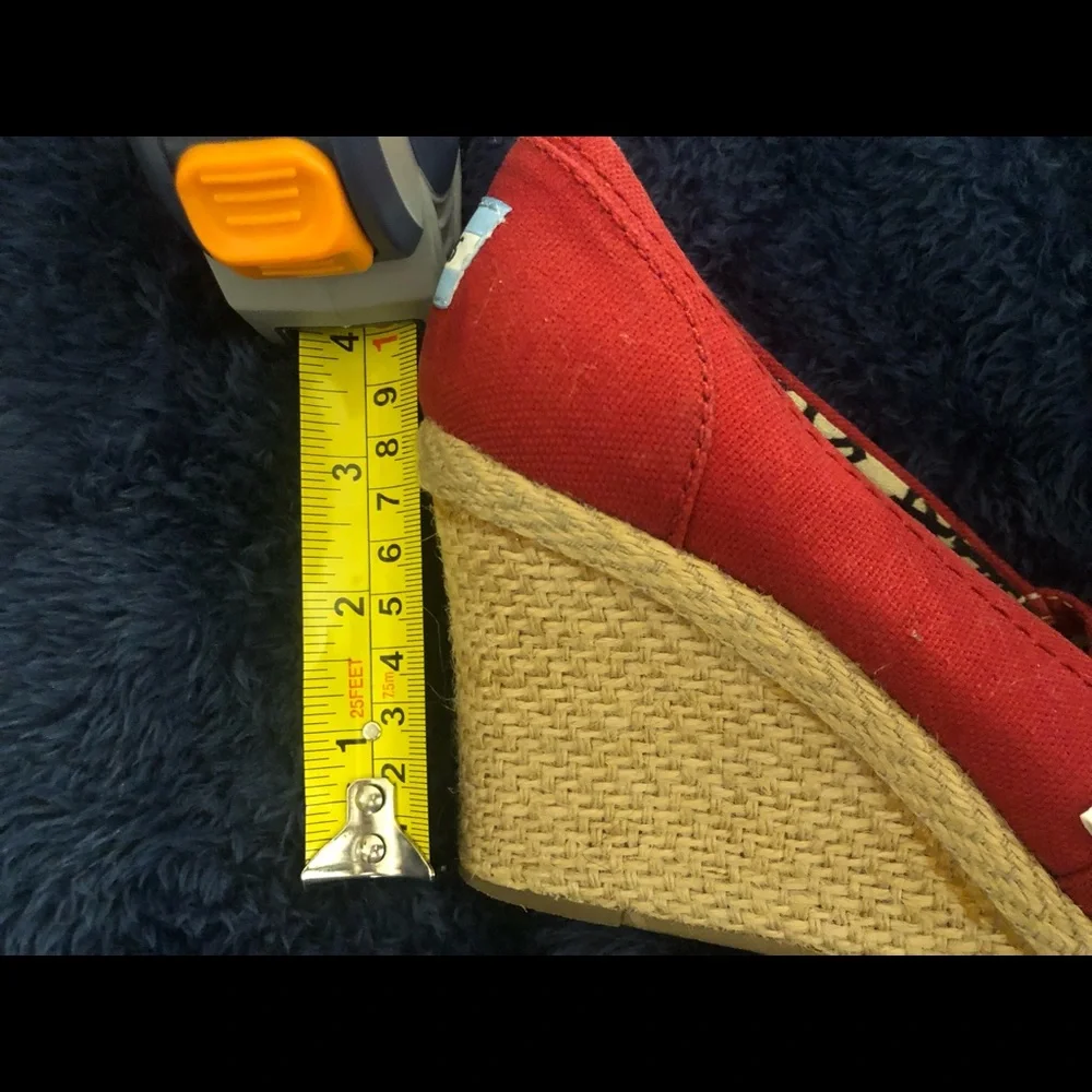 Toms Red Canvas Wedge Espadrilles